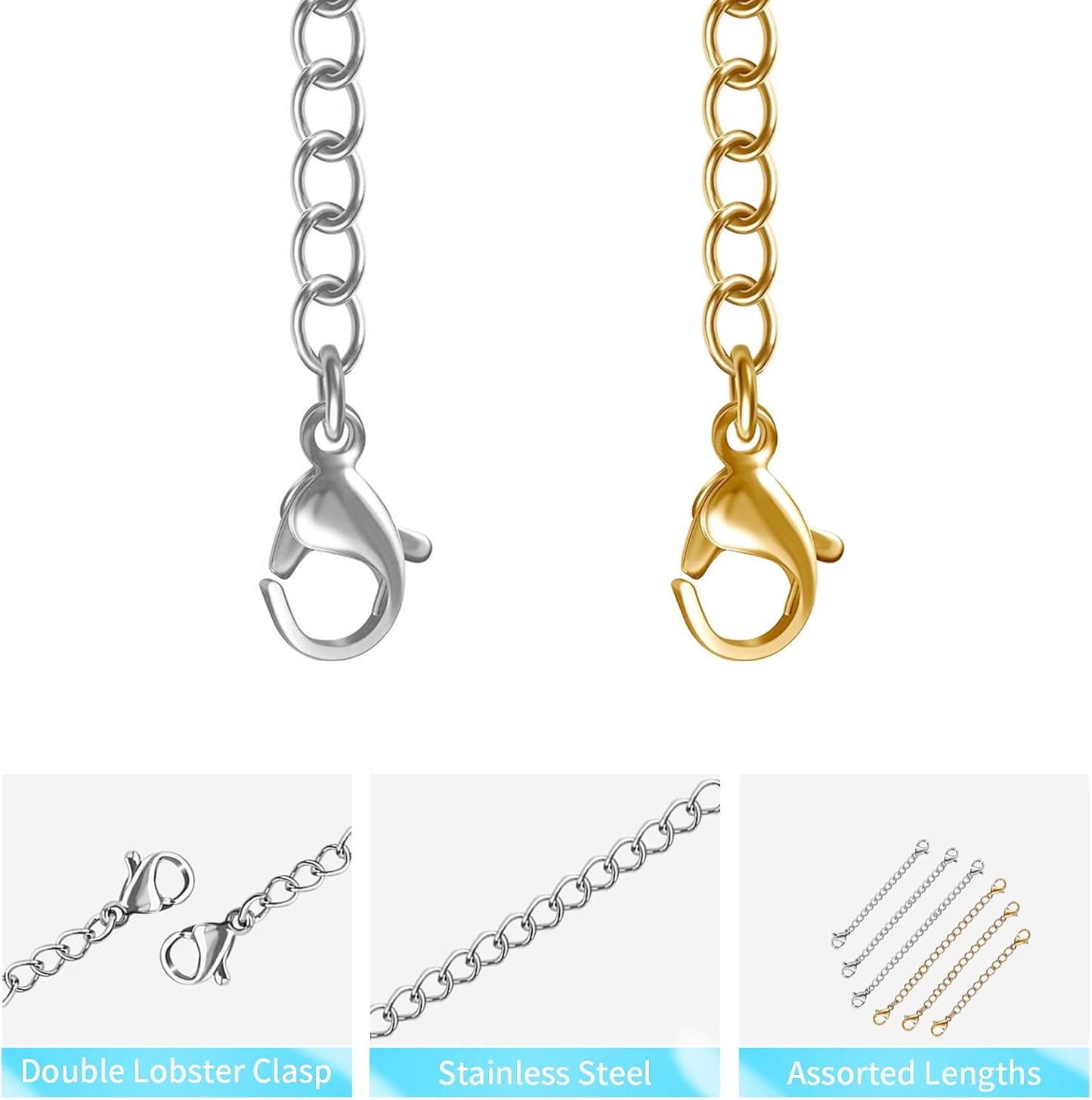 12 PCS Necklace Extenders - Stainless Steel Necklace Extension Chain for Jewelry, Bracelets & Anklets (6 Gold & 6 Silver, 1"-6" Lengths)