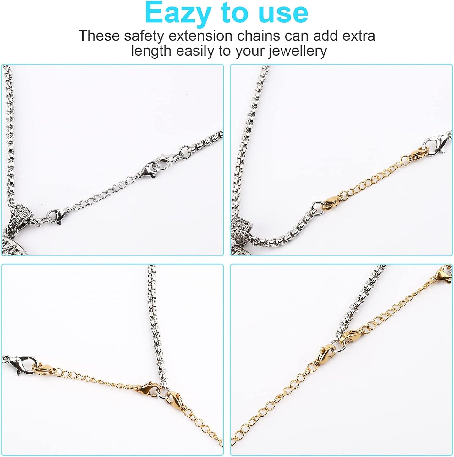 12 PCS Necklace Extenders - Stainless Steel Necklace Extension Chain for Jewelry, Bracelets & Anklets (6 Gold & 6 Silver, 1"-6" Lengths)