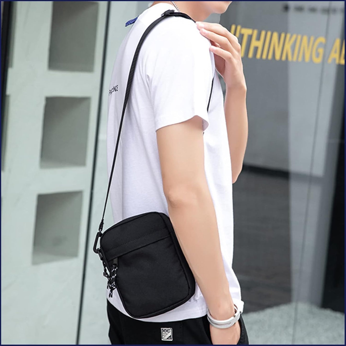 Small Crossbody Bag for Men, Mini Messenger Bag Side Shoulder Bag for Phone Passport, Casual Satchel Bag Phone Purse, Mini Sling Bag Fanny Pack Water Resistant for Travelling, Hiking (Black)
