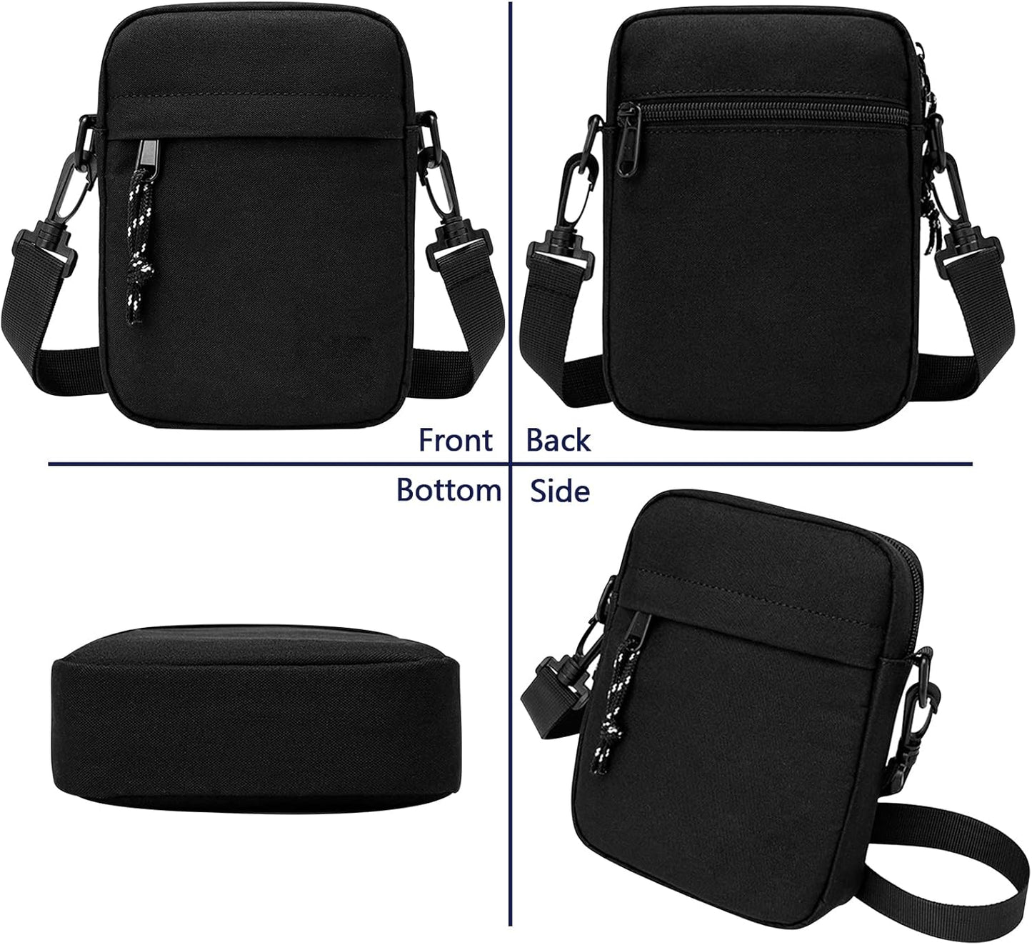Small Crossbody Bag for Men, Mini Messenger Bag Side Shoulder Bag for Phone Passport, Casual Satchel Bag Phone Purse, Mini Sling Bag Fanny Pack Water Resistant for Travelling, Hiking (Black)