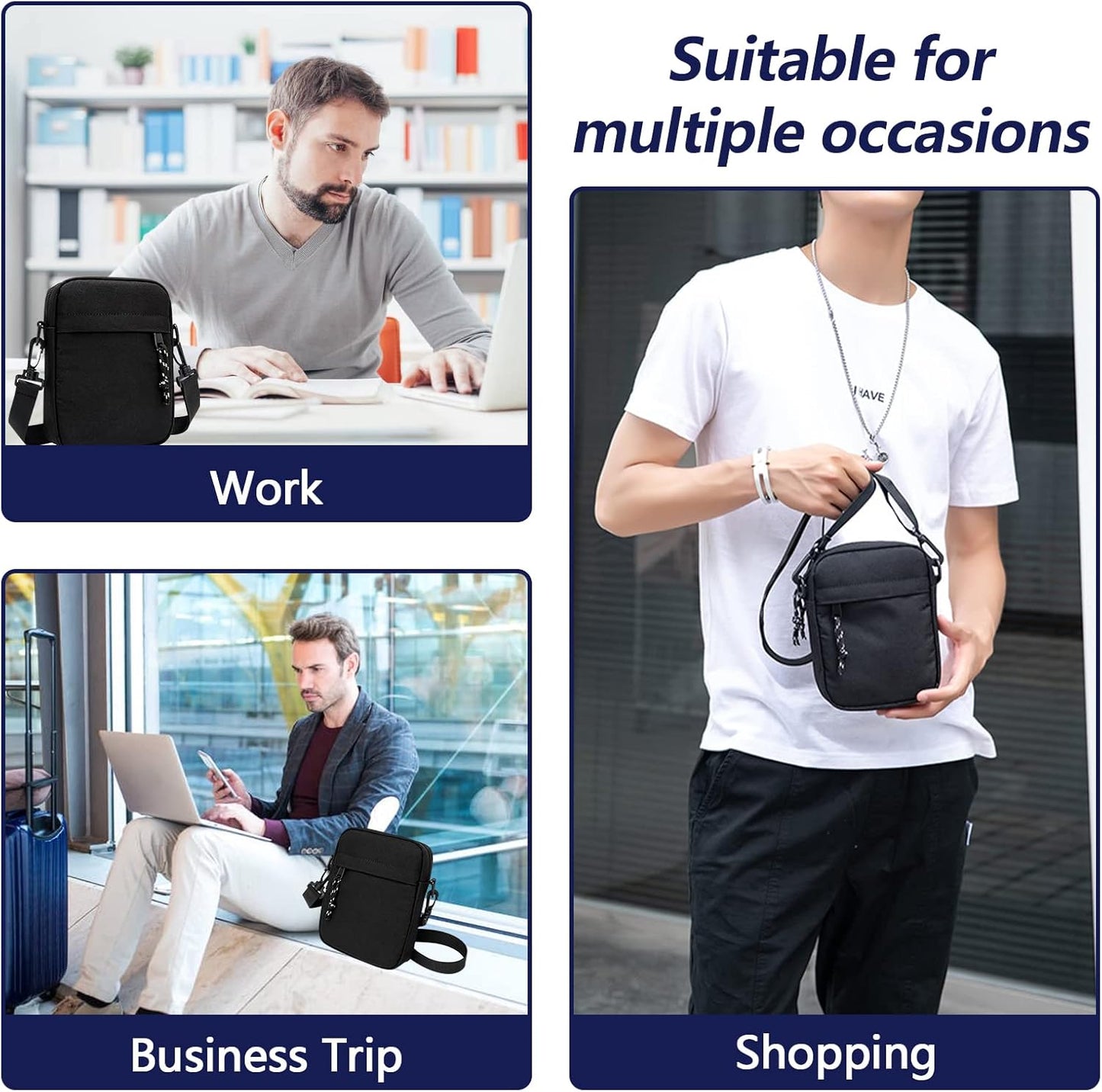 Small Crossbody Bag for Men, Mini Messenger Bag Side Shoulder Bag for Phone Passport, Casual Satchel Bag Phone Purse, Mini Sling Bag Fanny Pack Water Resistant for Travelling, Hiking (Black)