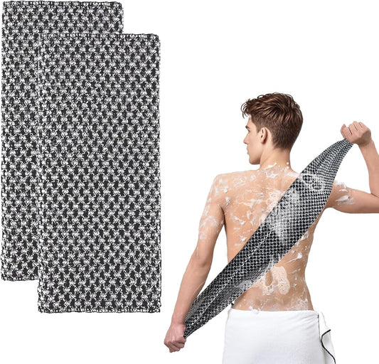 Extra Long Exfoliating Cloth, Deep Cleaning Exfoliating Towel, Reusable Exfoliating Body Scrubber (2 Pcs Black)