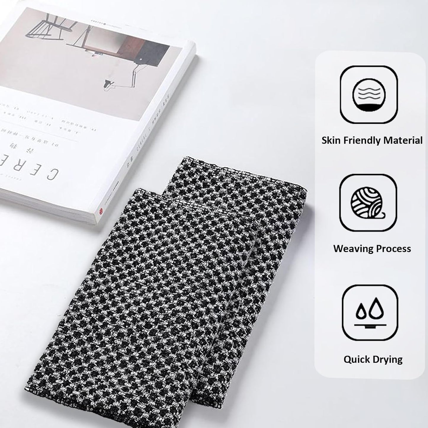 Extra Long Exfoliating Cloth, Deep Cleaning Exfoliating Towel, Reusable Exfoliating Body Scrubber (2 Pcs Black)