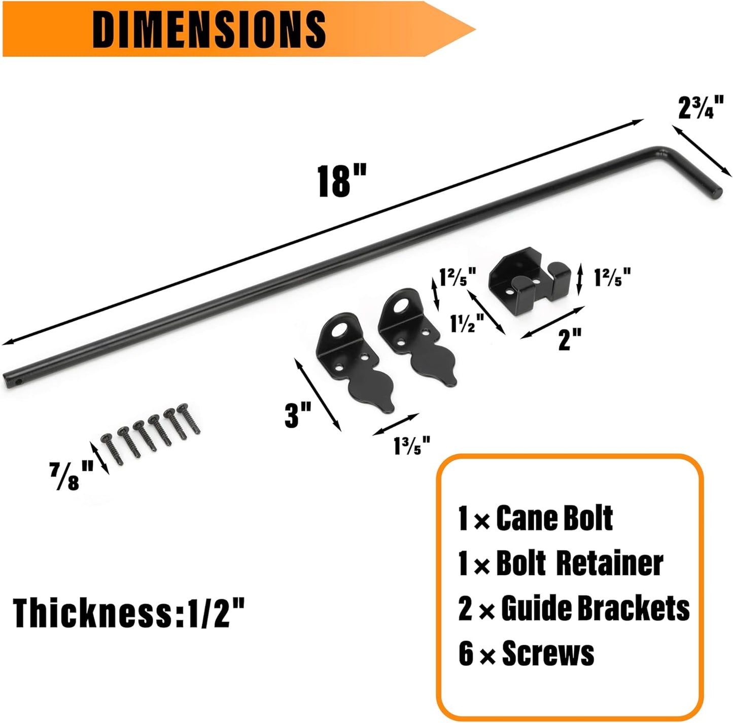 18" Heavy Duty Cane Bolt Gate Drop Rod-Steel Gate Ground Latch Designed for Wood Metal Vinyl Gates or Double Doors Fence Applications