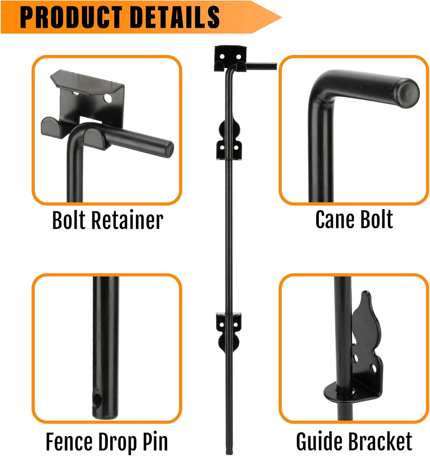 18" Heavy Duty Cane Bolt Gate Drop Rod-Steel Gate Ground Latch Designed for Wood Metal Vinyl Gates or Double Doors Fence Applications