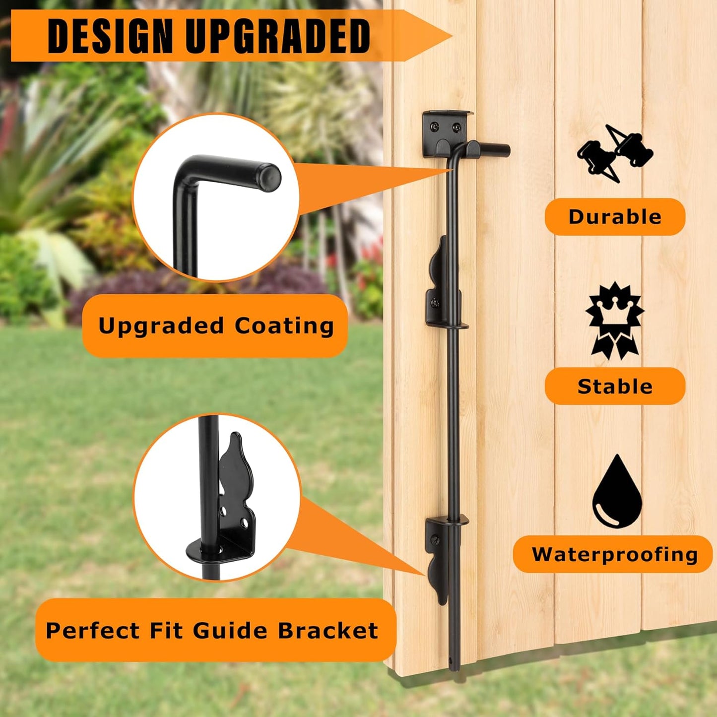 18" Heavy Duty Cane Bolt Gate Drop Rod-Steel Gate Ground Latch Designed for Wood Metal Vinyl Gates or Double Doors Fence Applications