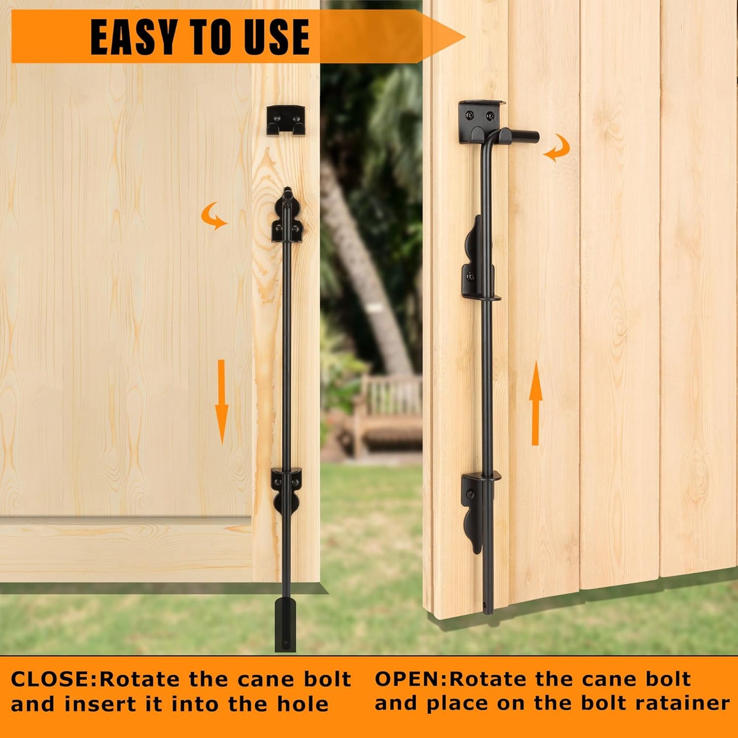 18" Heavy Duty Cane Bolt Gate Drop Rod-Steel Gate Ground Latch Designed for Wood Metal Vinyl Gates or Double Doors Fence Applications