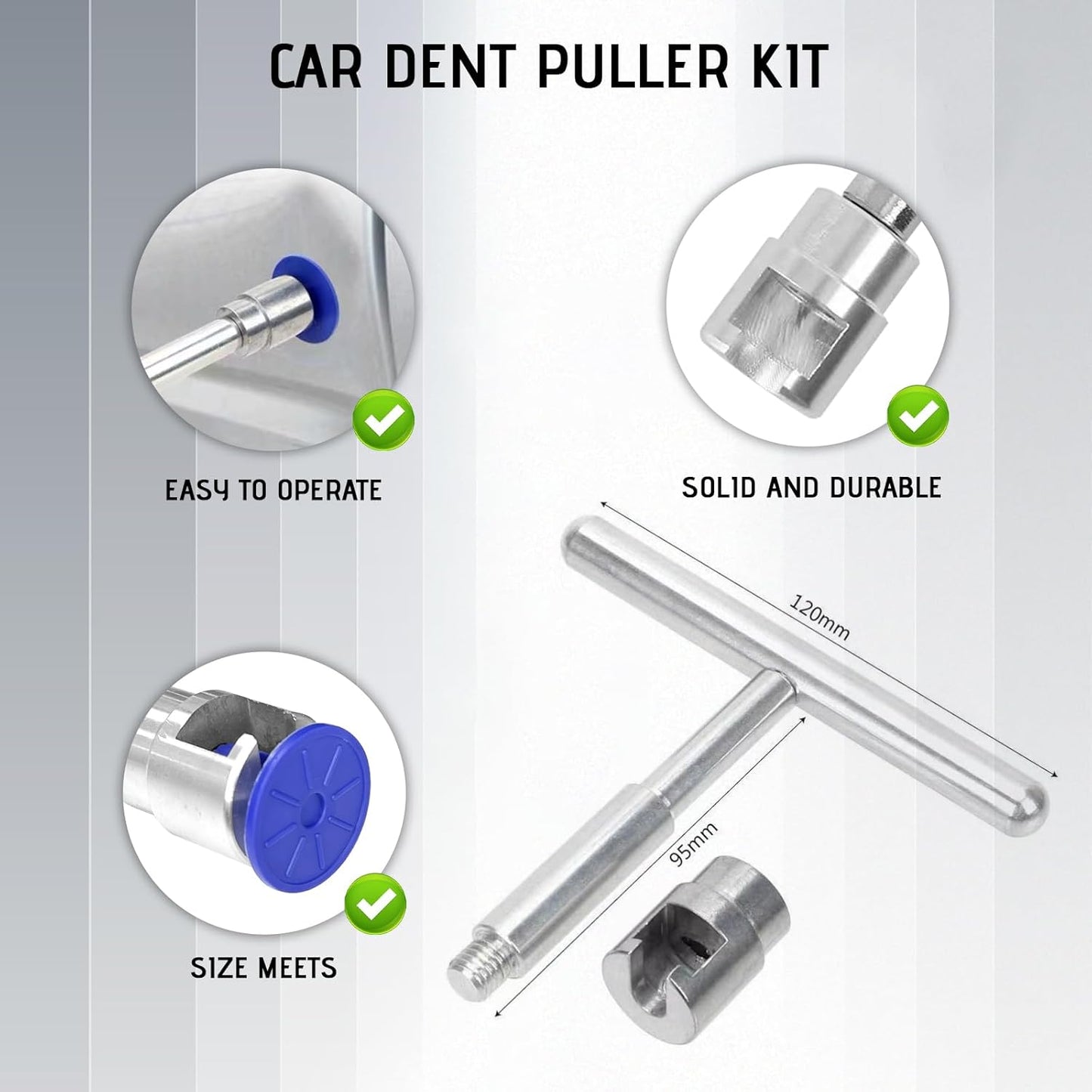 Car Dent Remover Puller Kit, Paintless Dent Repair Tool, Car Body Dent Small Hail Dent Remover Set with Aluminum T Slide Hammer and 18PCS Suction Cup for Car, Metal, Glass, Screen and Tiles