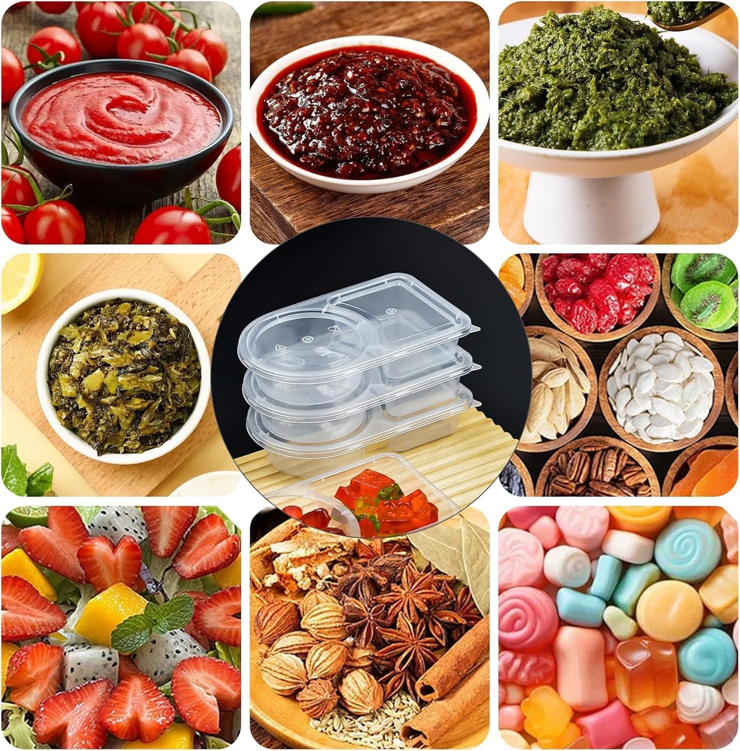 2 Compartment Snack Containers with Lids, Small Reusable Plastic Clear Snack Containers for School, Home, Fridge, Veggie Dip, Lunch, Cheese and Crackers (30)