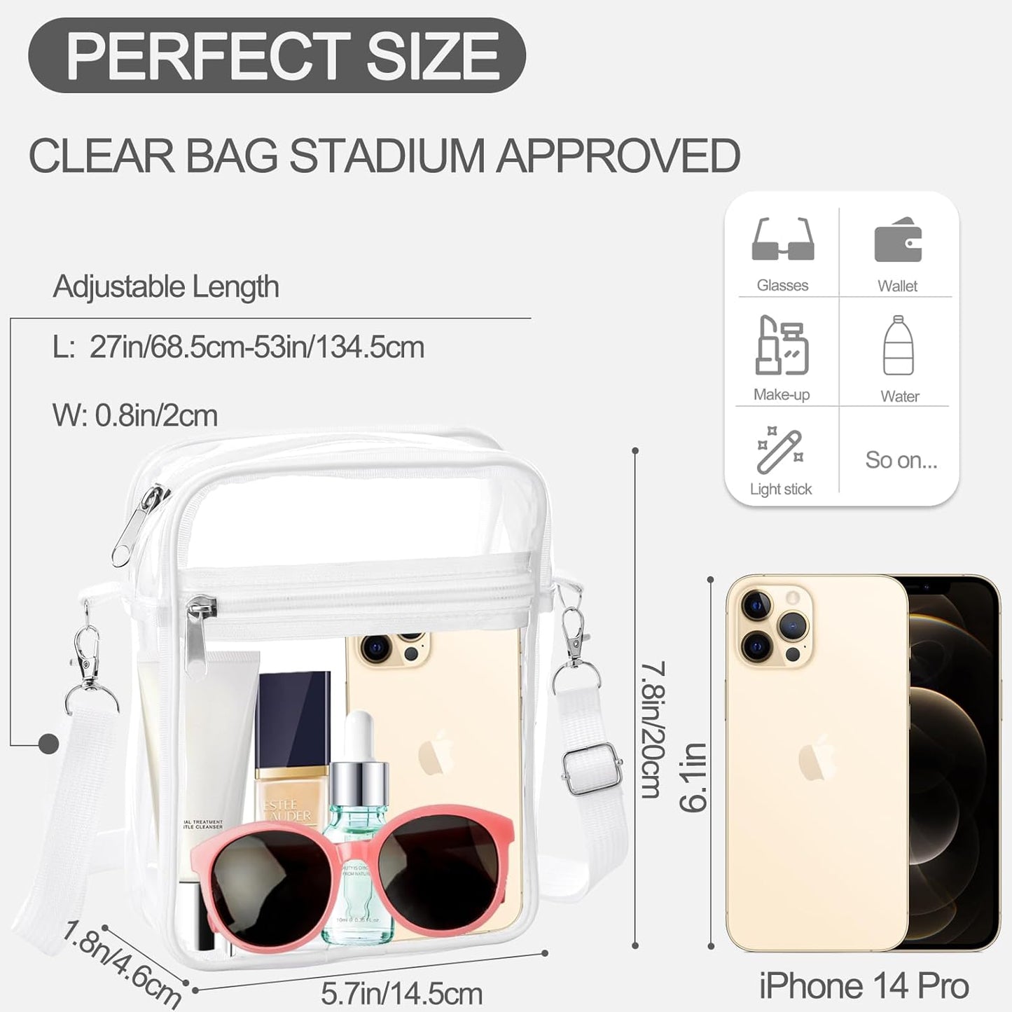 Clear Bag Stadium Approved, Clear Purse Crossbody Bag, Adjustable Shoulder Strap Clear Bags for Concerts
