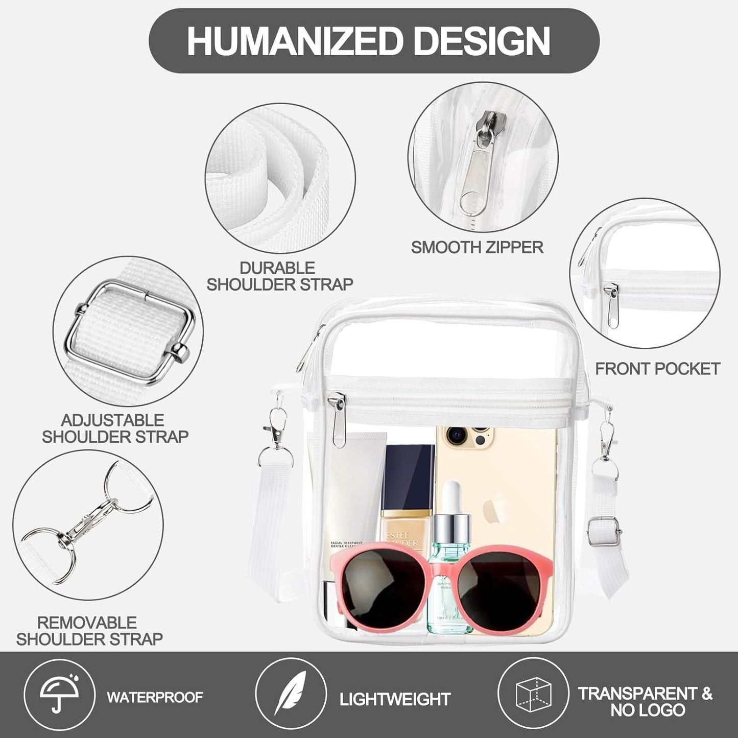 Clear Bag Stadium Approved, Clear Purse Crossbody Bag, Adjustable Shoulder Strap Clear Bags for Concerts