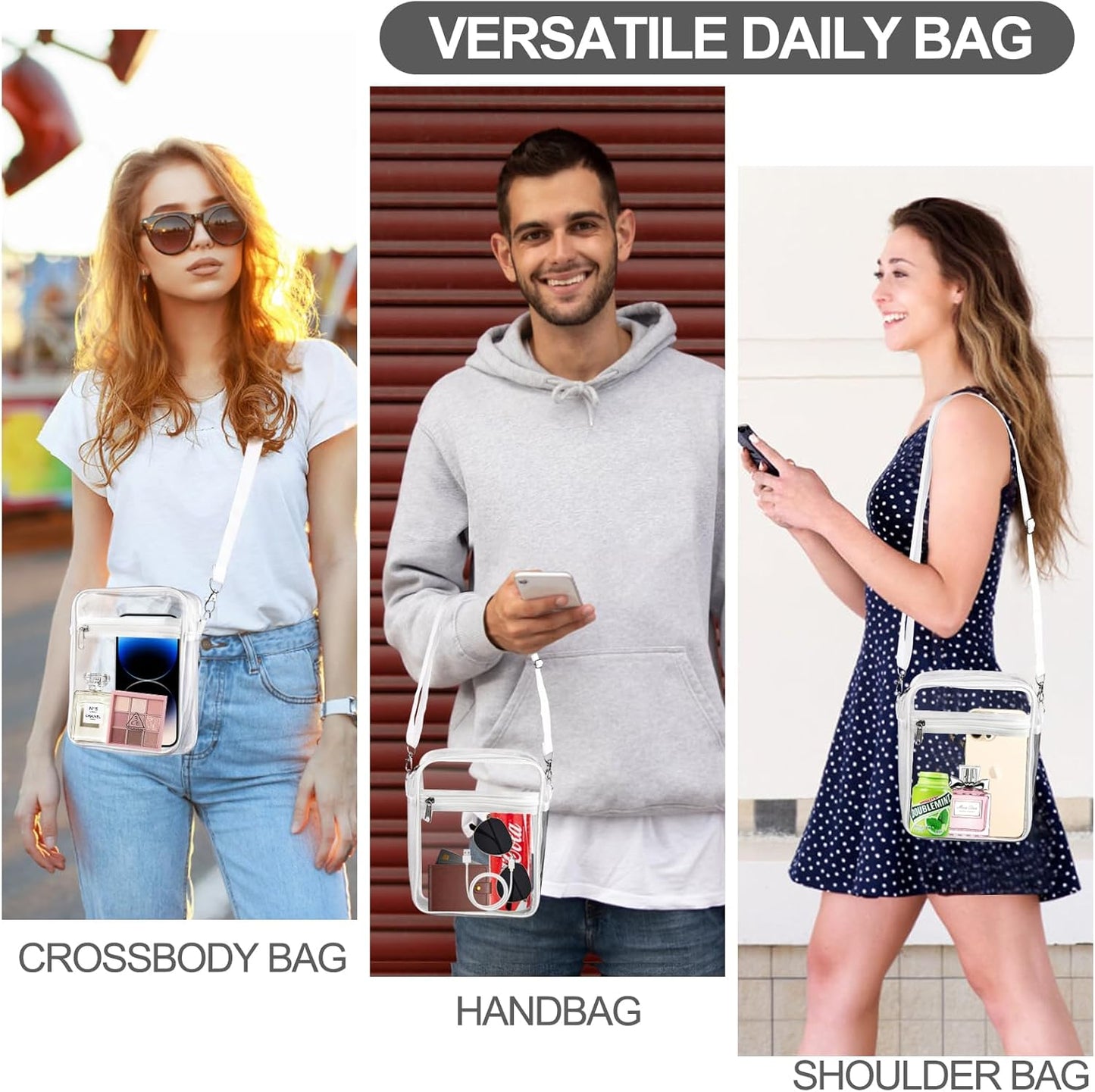 Clear Bag Stadium Approved, Clear Purse Crossbody Bag, Adjustable Shoulder Strap Clear Bags for Concerts