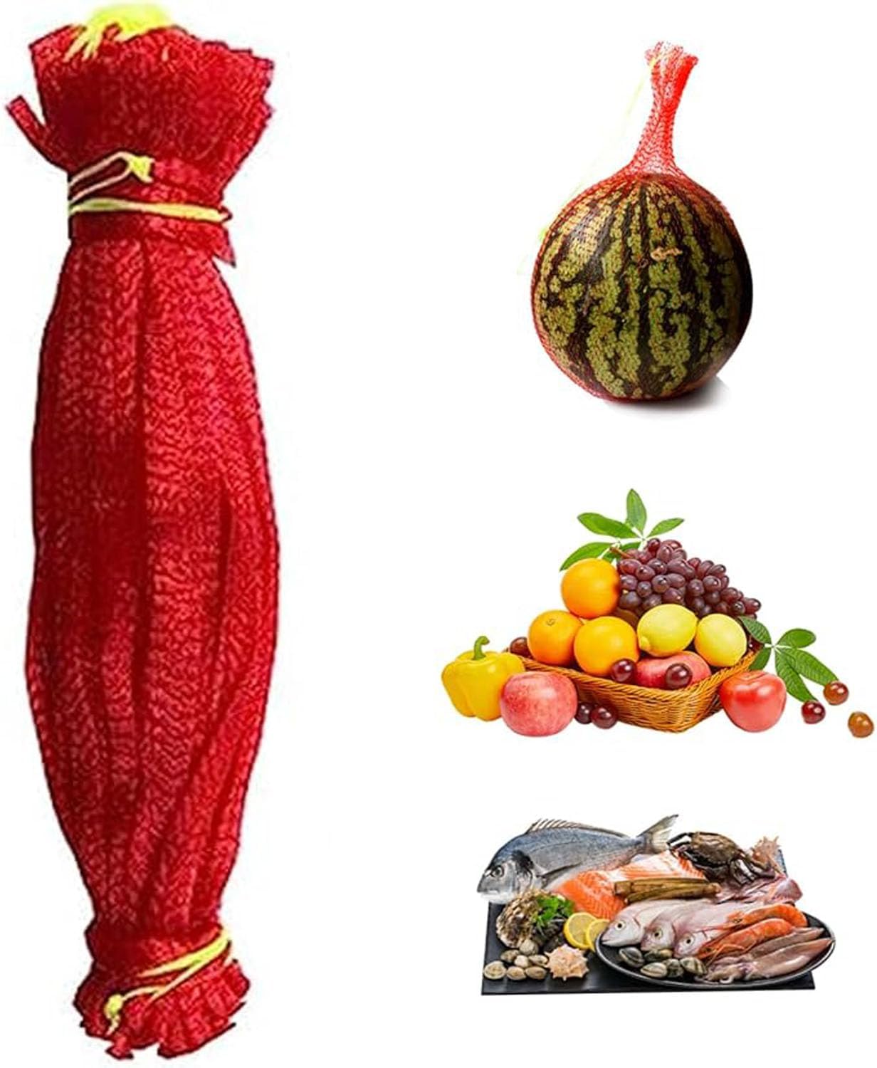 100Pcs Resuable Nylon Mesh Bags,Red Hanging Watermelon Net Bag,13.8"L Thicker Reusable Fruit Net Bag for Hanging Watermelon,Honeydew Melon,Vegetables,Load Capacity 1.5kg