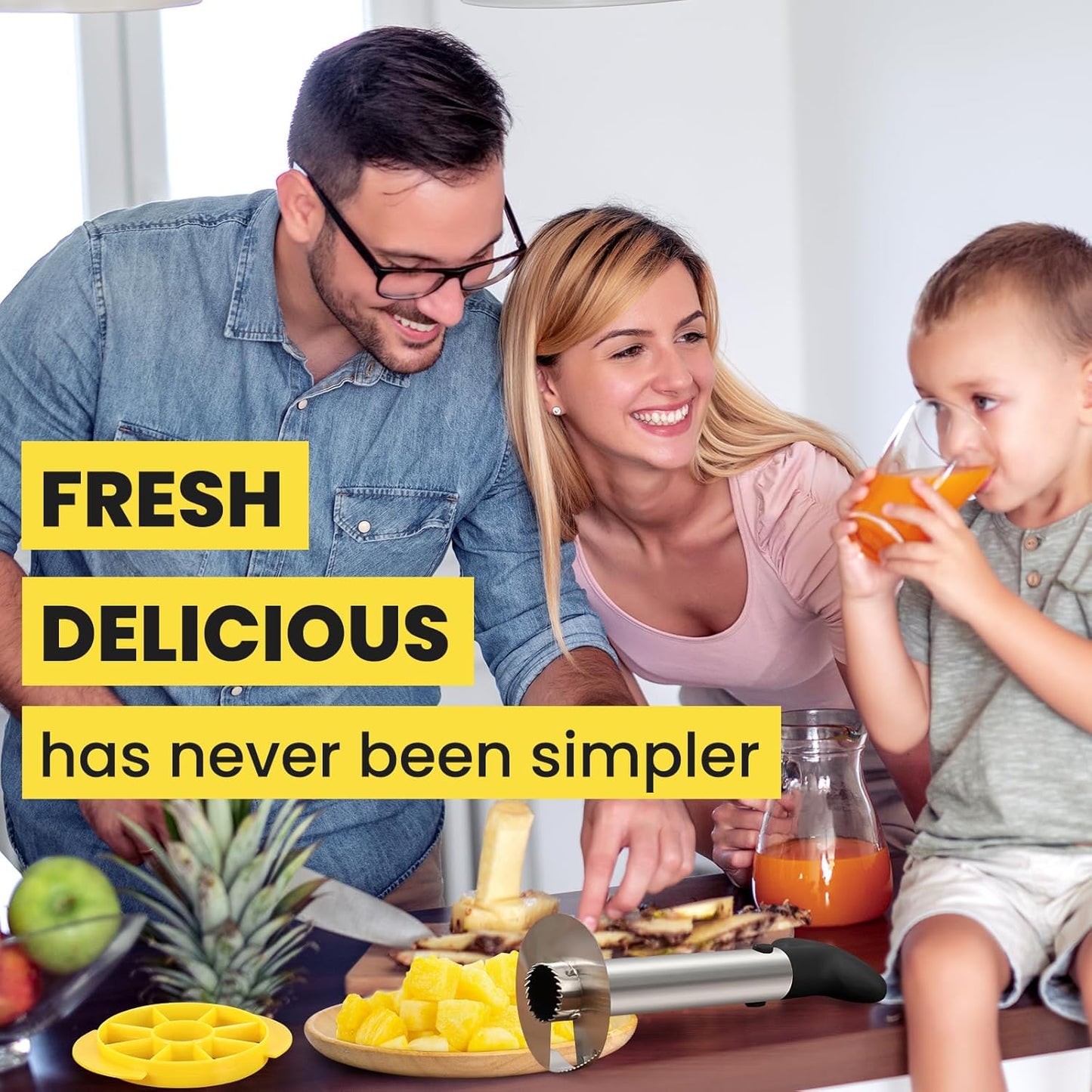 Premium Pineapple Corer and Slicer Tool - Pineapple Cutter with Sharp Serrated Tips - Easy to Use & Clean - Stainless Steel Core Remover for Pineapple - Slice and Core Fruits with Ease(Black)