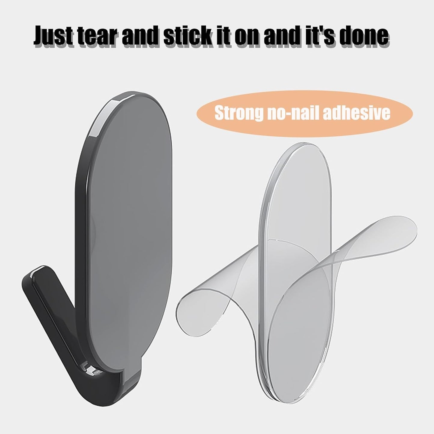 Heavy-Duty Adhesive Wall Hooks, 10-Pack - No-Drill, Damage-Free Installation for Multi-Purpose Use in Bathroom, Kitchen & More - Strong Hold, Black