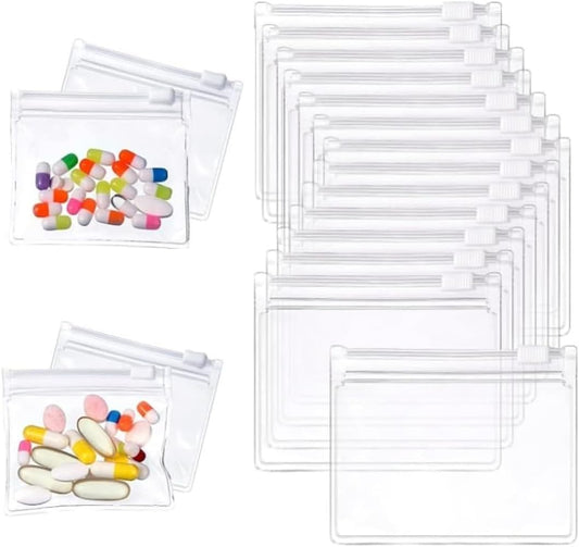 14 Pcs Zippered Pill Pouch Bags, Slide Lock Clear Plastic Mini Bags，Small Objects - Self-Sealing, Reusable, Travel-Friendly
