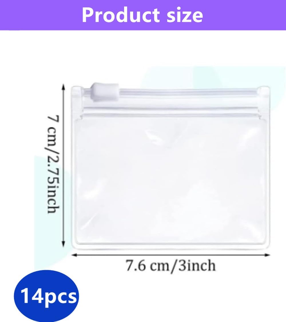 14 Pcs Zippered Pill Pouch Bags, Slide Lock Clear Plastic Mini Bags，Small Objects - Self-Sealing, Reusable, Travel-Friendly