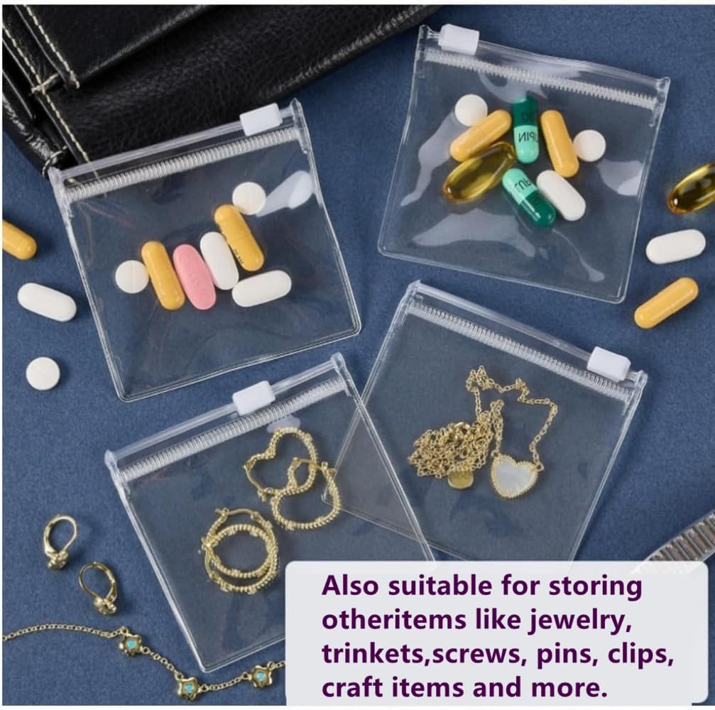 14 Pcs Zippered Pill Pouch Bags, Slide Lock Clear Plastic Mini Bags，Small Objects - Self-Sealing, Reusable, Travel-Friendly