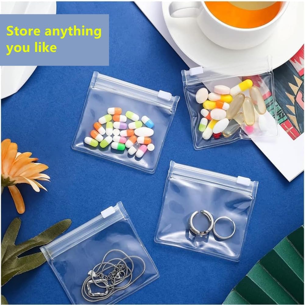 14 Pcs Zippered Pill Pouch Bags, Slide Lock Clear Plastic Mini Bags，Small Objects - Self-Sealing, Reusable, Travel-Friendly