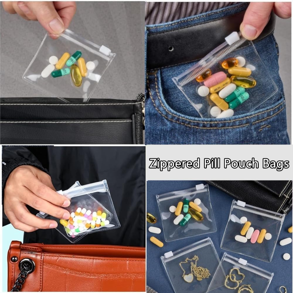 14 Pcs Zippered Pill Pouch Bags, Slide Lock Clear Plastic Mini Bags，Small Objects - Self-Sealing, Reusable, Travel-Friendly