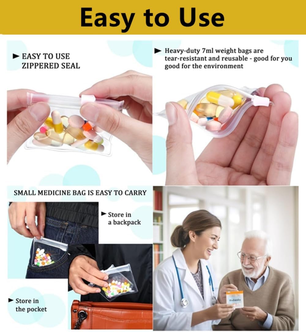 14 Pcs Zippered Pill Pouch Bags, Slide Lock Clear Plastic Mini Bags，Small Objects - Self-Sealing, Reusable, Travel-Friendly