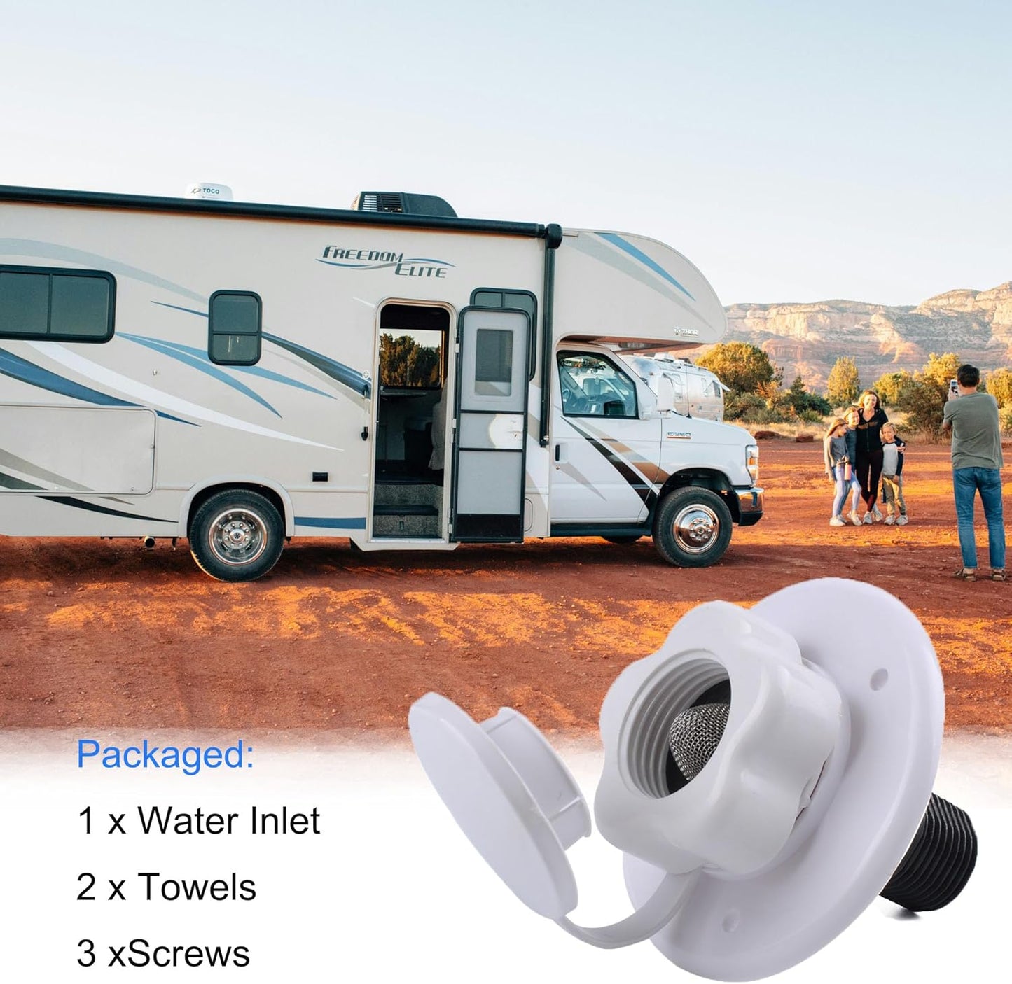 RV City Water Inlet with Check Valve, 1/2 inch BSP and G1/2 Thread RV Water Hose Connector with Dust Plug for RV Camper Trailer Marine RV City Water Connector
