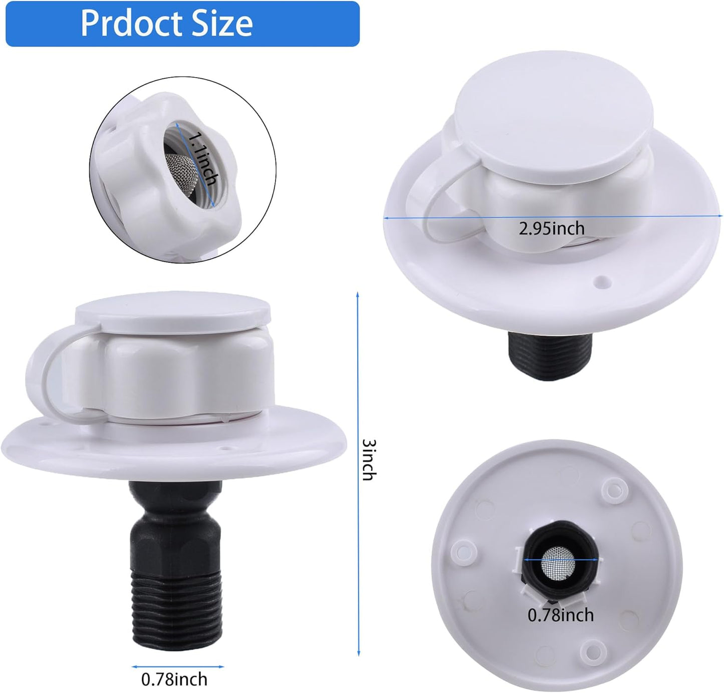 RV City Water Inlet with Check Valve, 1/2 inch BSP and G1/2 Thread RV Water Hose Connector with Dust Plug for RV Camper Trailer Marine RV City Water Connector