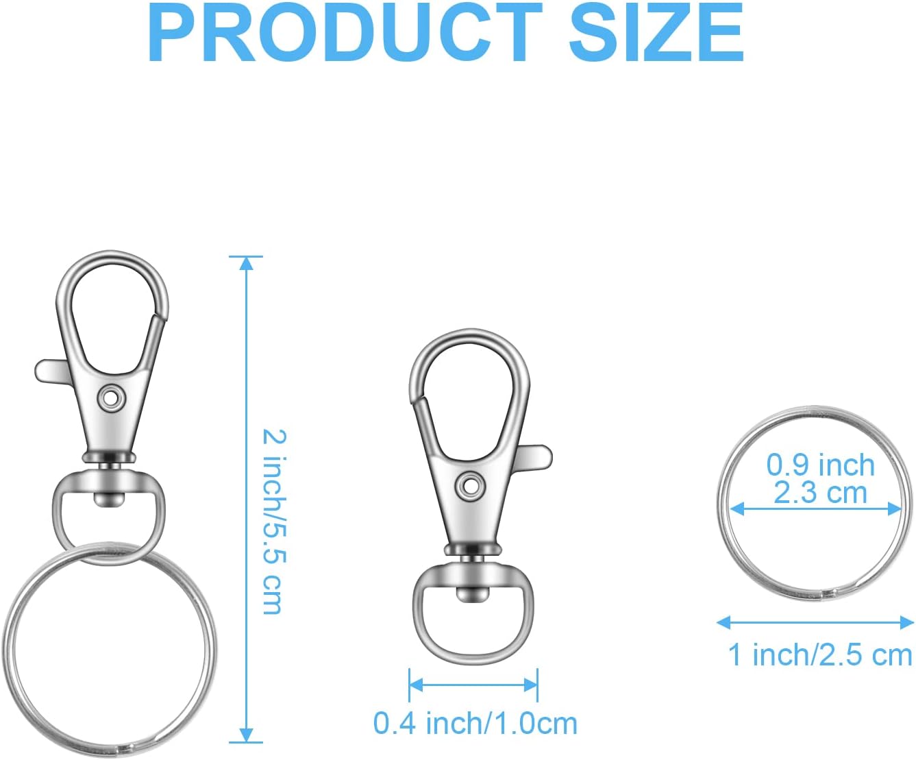 104PCS Swivel Lanyard snap Hook with Key Rings (Silver, 1.2inch(32mm))