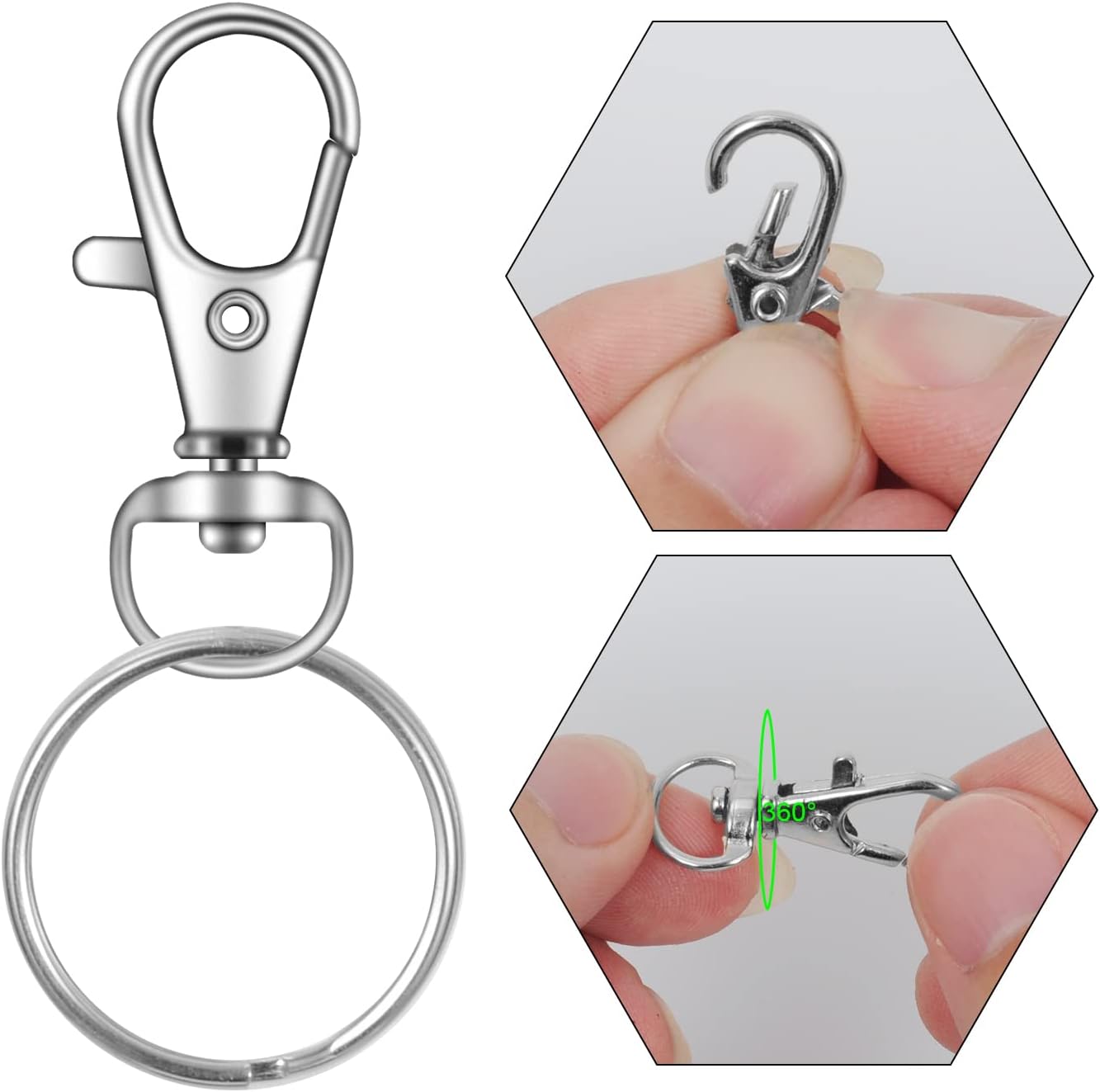 104PCS Swivel Lanyard snap Hook with Key Rings (Silver, 1.2inch(32mm))