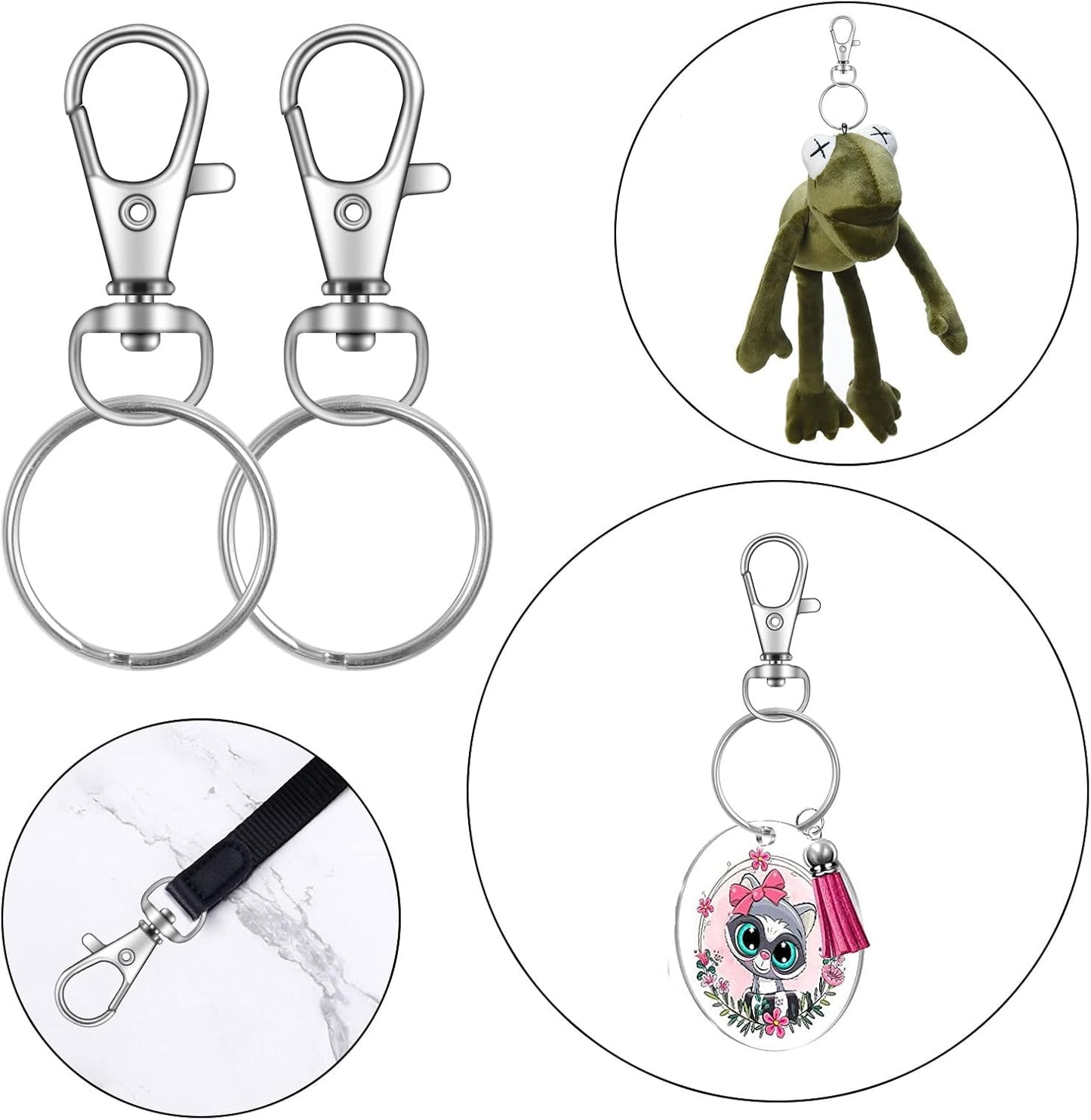 104PCS Swivel Lanyard snap Hook with Key Rings (Silver, 1.2inch(32mm))