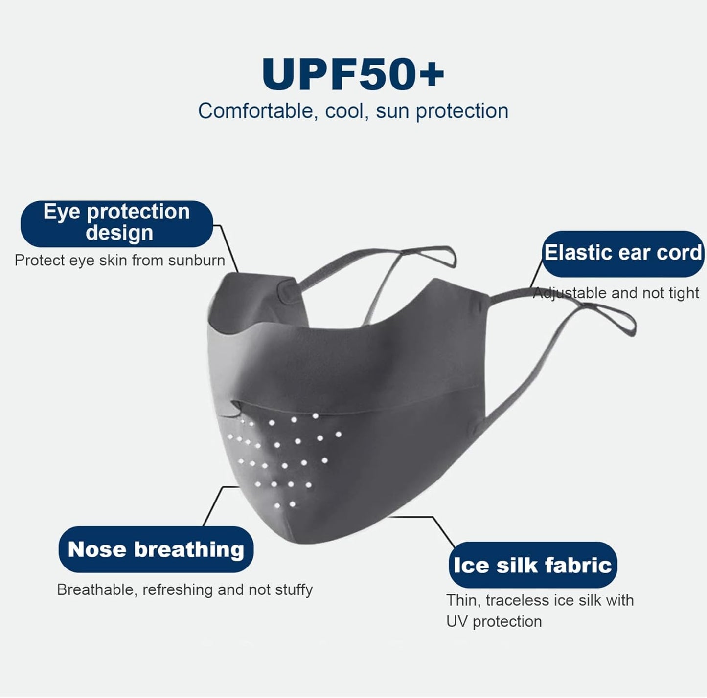 2Pcs Sun Protection Mask Breathable UV Masks UPF 50+ Face Mask for Women Reusable Soft Sunscreen Mask Washable Face Cover with Ear Hoops for Golf Cycling Sports,UV Masks