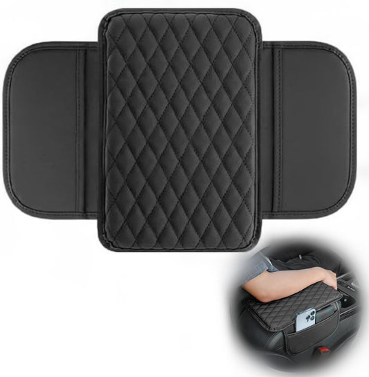 Thin Car Center Console Cover,Leather+Memory Foam Car Armrest Cover with 2 Storage Bags,Universal Car Storage Organizer Car Accessories Interior for Most Cars Trucks SUVs (Black)