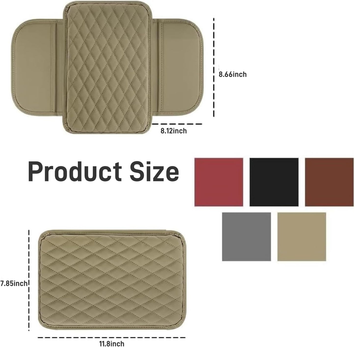 Thin Car Center Console Cover,Leather+Memory Foam Car Armrest Cover with 2 Storage Bags,Universal Car Storage Organizer Car Accessories Interior for Most Cars Trucks SUVs (Black)