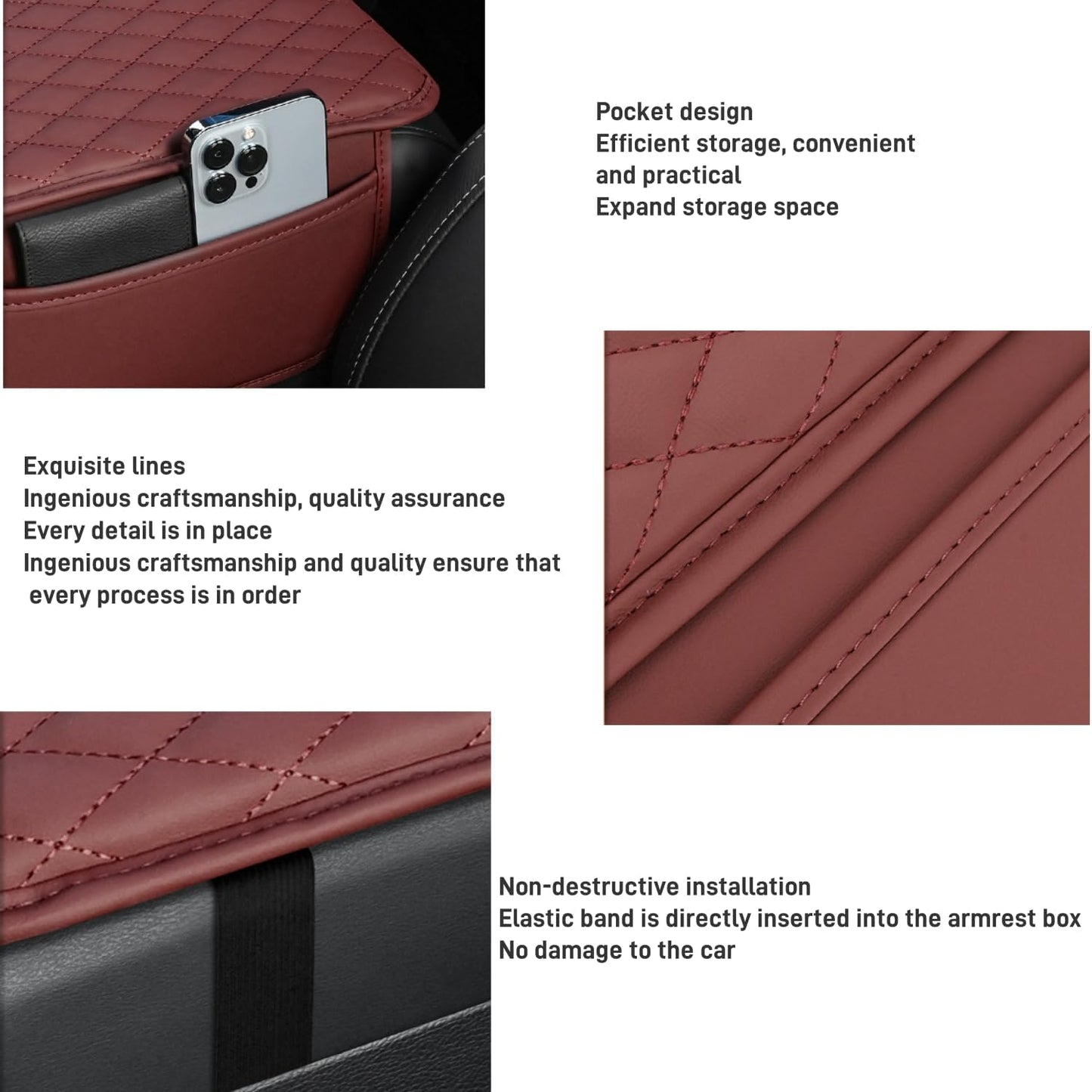 Thin Car Center Console Cover,Leather+Memory Foam Car Armrest Cover with 2 Storage Bags,Universal Car Storage Organizer Car Accessories Interior for Most Cars Trucks SUVs (Black)