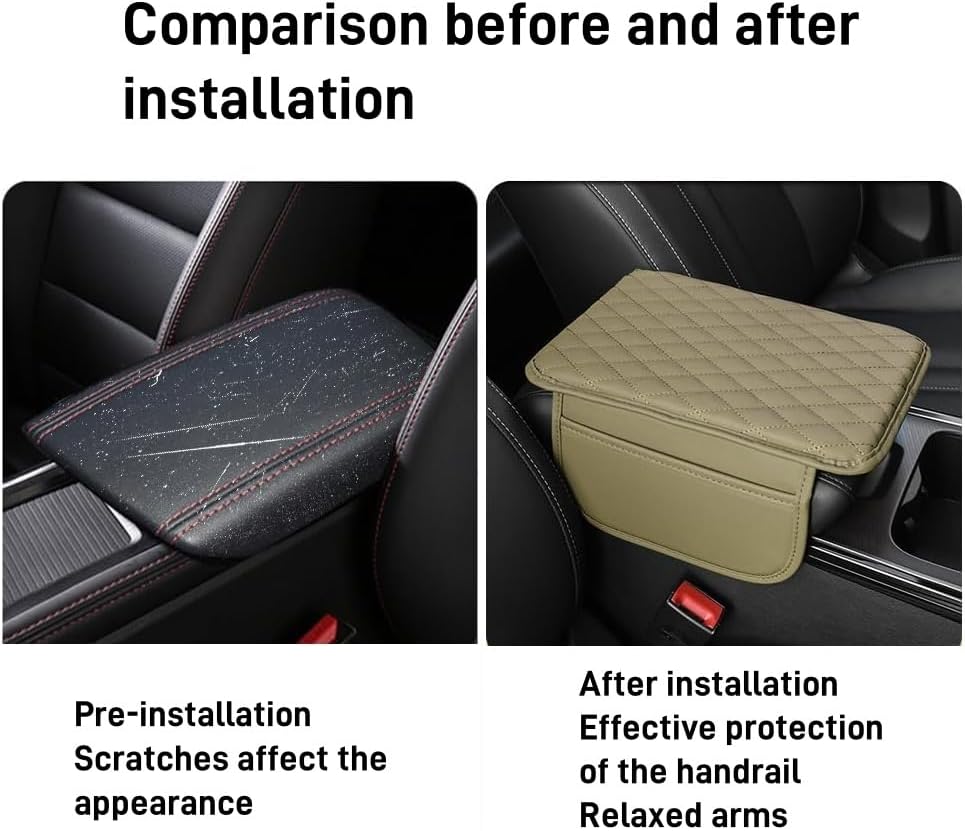 Thin Car Center Console Cover,Leather+Memory Foam Car Armrest Cover with 2 Storage Bags,Universal Car Storage Organizer Car Accessories Interior for Most Cars Trucks SUVs (Black)