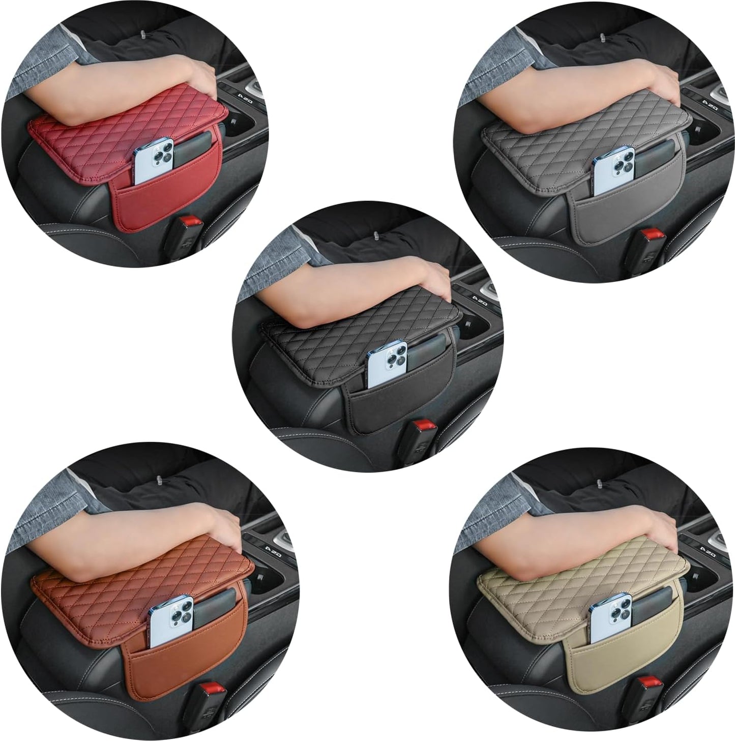 Thin Car Center Console Cover,Leather+Memory Foam Car Armrest Cover with 2 Storage Bags,Universal Car Storage Organizer Car Accessories Interior for Most Cars Trucks SUVs (Black)