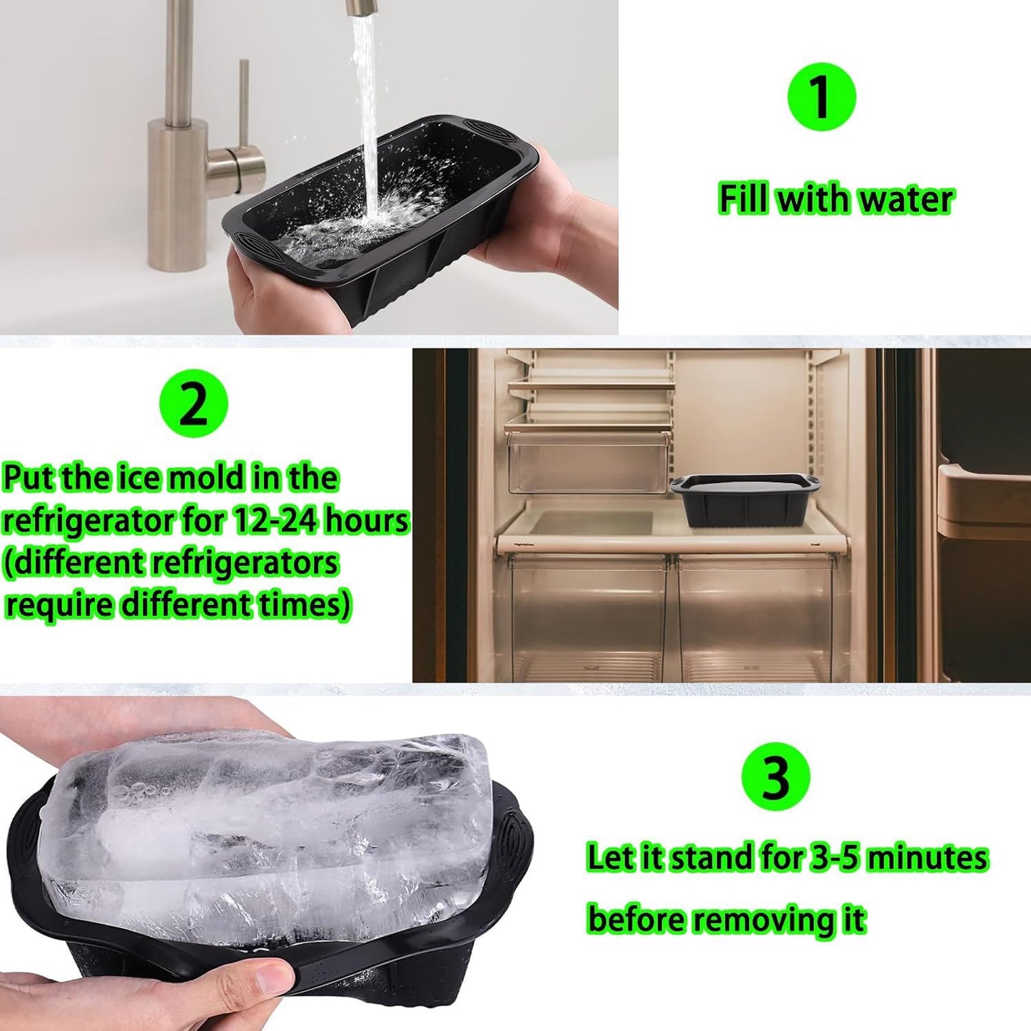 Extra Large Ice Block Mold for Ice Bath, 4 Pack 8.8lb Big Ice Cube Molds, Silicone Ice Bath Accessories Water Chiller for Cold Plunge or Coolers, Durable & Reusable Ice Cube Tray(Black)