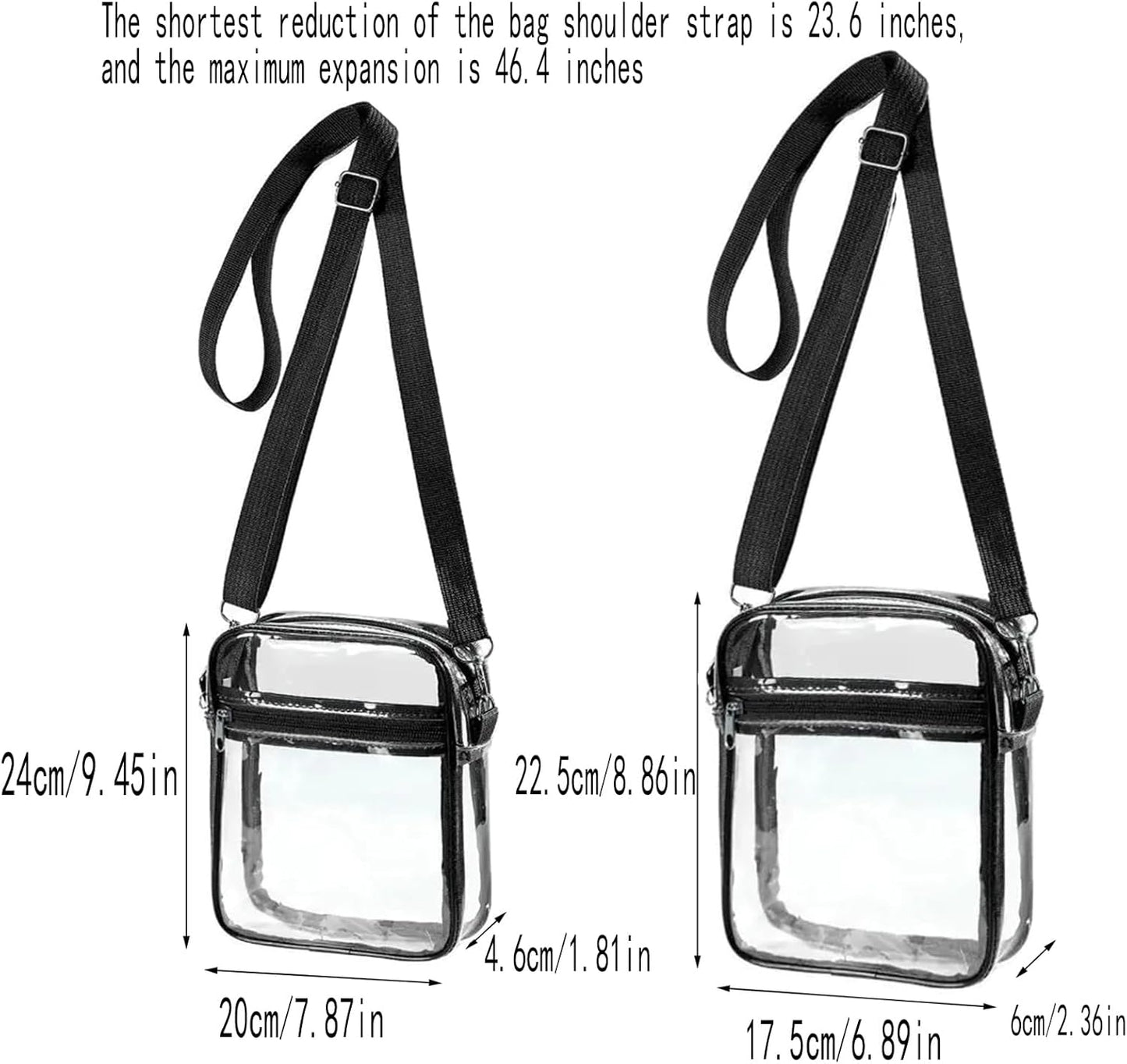 2-Pack Clear Bag Stadium Approved, Clear Crossbody Bag Purse Waterproof PVC Pocket（Style A :22 * 17 * 6cm+Style B: 20 * 15 * 5cm）