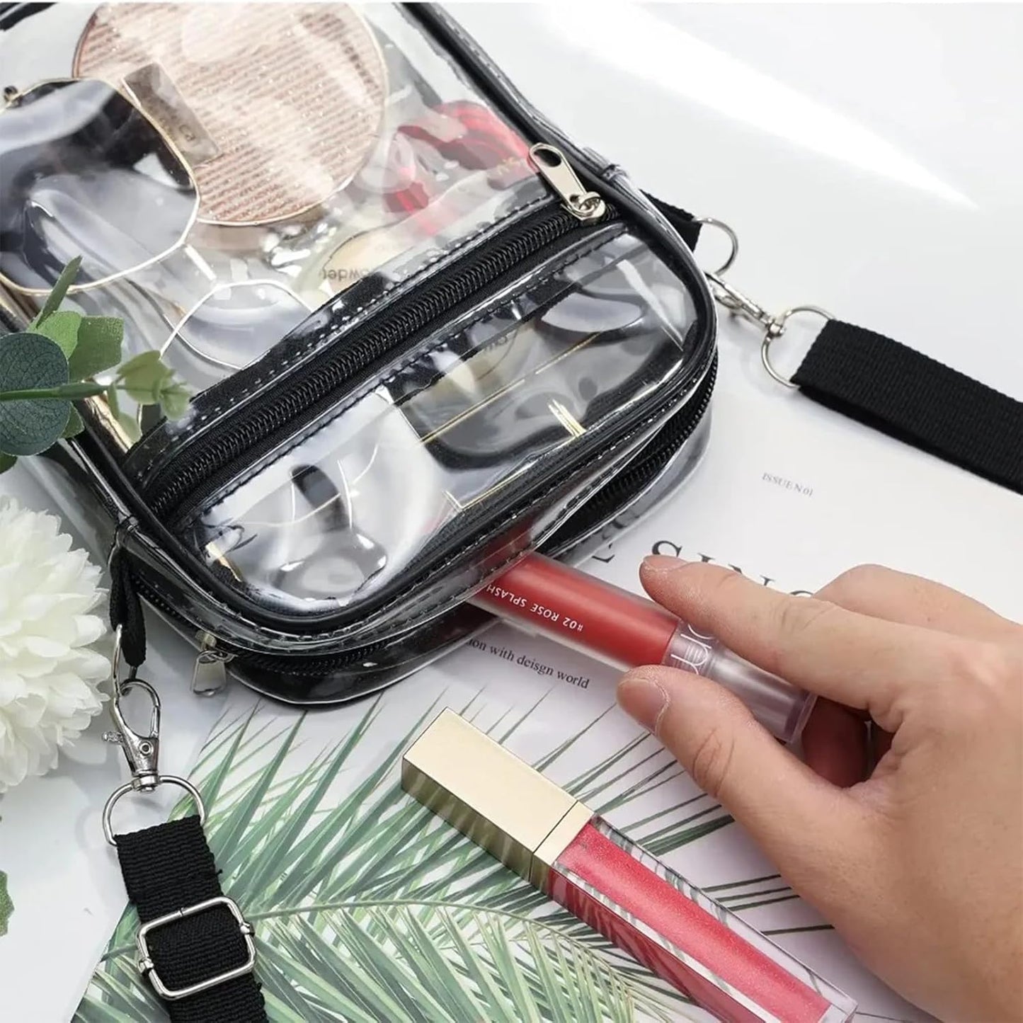 2-Pack Clear Bag Stadium Approved, Clear Crossbody Bag Purse Waterproof PVC Pocket（Style A :22 * 17 * 6cm+Style B: 20 * 15 * 5cm）
