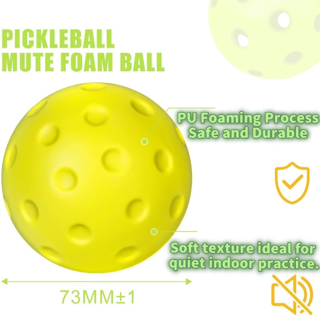 Noise-Reducing Foam Pickleballs-Soft PU Practice Balls for Indoor/Outdoor Training, Durable Vibration-Dampening Design with Lightweight Construction | Family Fun Games