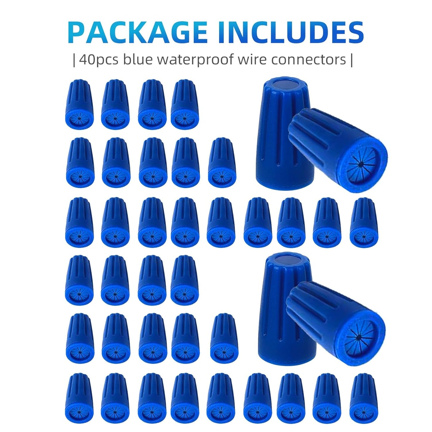 40PCS Waterproof Outdoor Wire Electrical Connectors,Sealant Twist Nuts Caps Cable Terminal Connector Gel for Landscape Light, Building Application, Wet Location Installation, 22AWG-12AWG, Medium Size