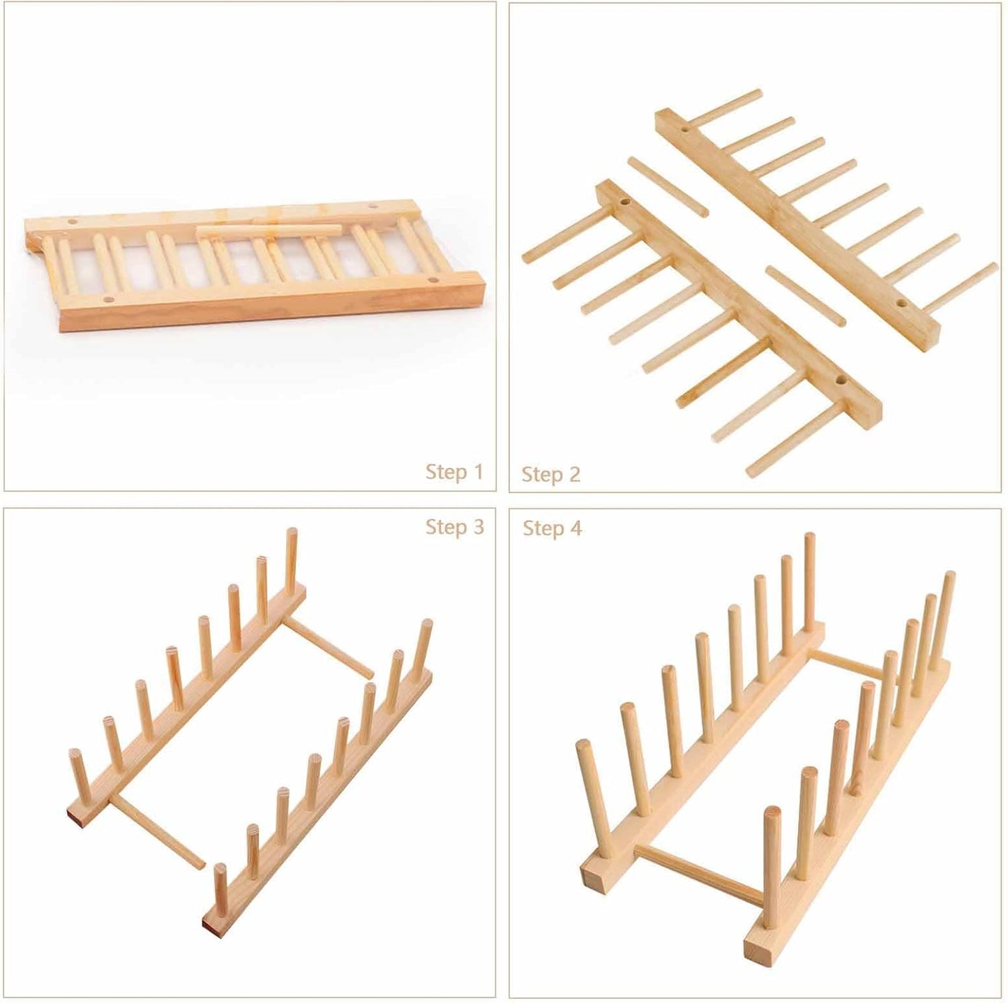 Wooden Dish Rack, 8 Slots Wooden Plate Rack, Dish Stand Holder Vertical Drainer Kitchen Cabinet Organizer for Dish, Pots, Lids, Bowls, Cups,Cutting Board and More