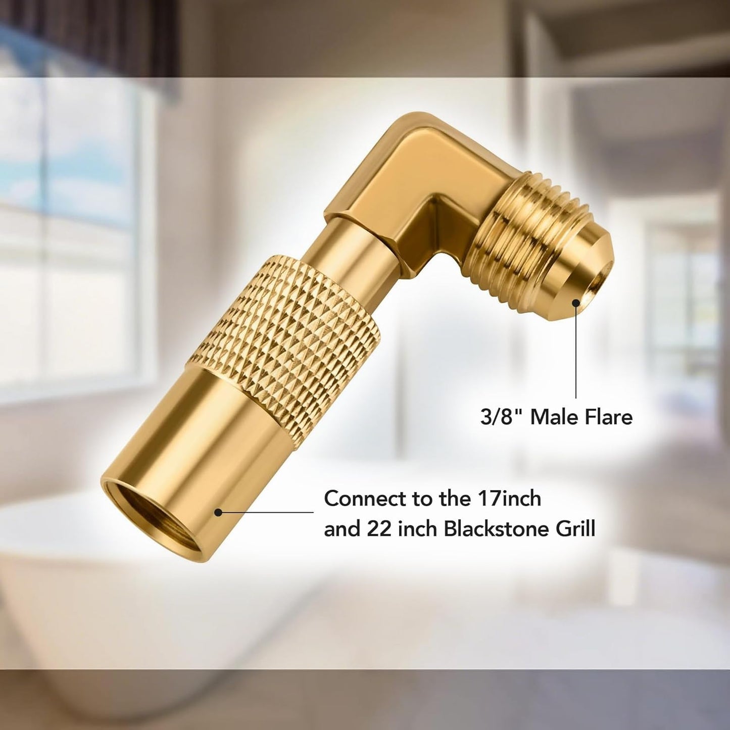 1pcs Brass 3/8" Male Flare Propane Elbow Adapter for 17/22in Griddles - Low Pressure RV Conversion Fitting Compatible with Tabletop Camping Grills, Outdoor Cooking Gas Line Connector