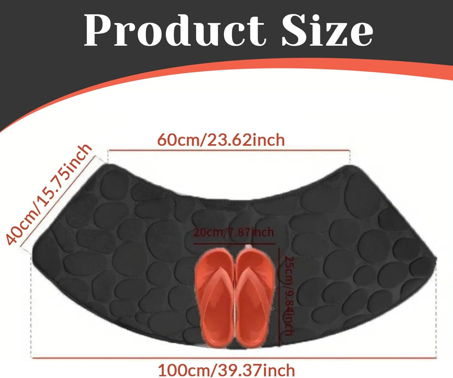 Bath Mat, Curved Shower Mat Non-Slip Quadrant Shower Mat Super Absorbent Corner Shower Mat Machine Washable Fan-Shaped Bathroom Carpet Rugs, Black, 16x39 inches