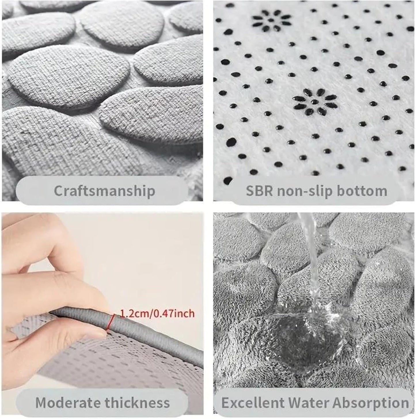 Bath Mat, Curved Shower Mat Non-Slip Quadrant Shower Mat Super Absorbent Corner Shower Mat Machine Washable Fan-Shaped Bathroom Carpet Rugs, Black, 16x39 inches