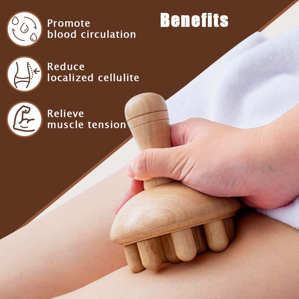 Wooden Mushroom Shape Massager | Manual Wood Therapy Massage Tool, Anti Cellulite, Maderoterapia, Lymphatic Drainage, Relief Muscle Tension, for Full Body Use