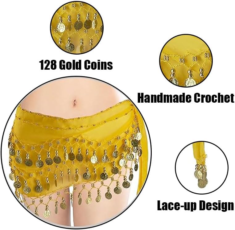 Belly Dance Hip Scarf,Belly Dance Hip Scarf Belly Dance Skirt with Gold Coins Bling Belly Dance Outfit