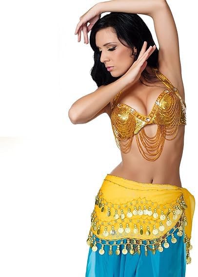 Belly Dance Hip Scarf,Belly Dance Hip Scarf Belly Dance Skirt with Gold Coins Bling Belly Dance Outfit