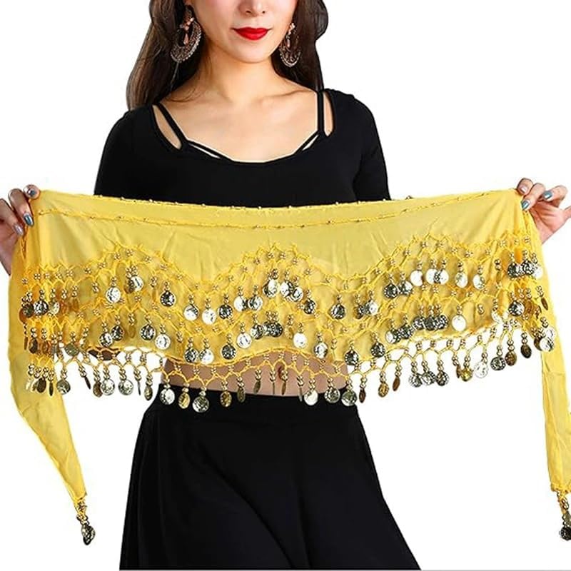 Belly Dance Hip Scarf,Belly Dance Hip Scarf Belly Dance Skirt with Gold Coins Bling Belly Dance Outfit