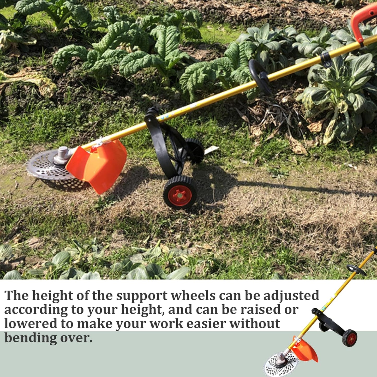 String Trimmer Wheel Attachment, Weed Wacker Attachments, Adjustable Support Wheels, Non-Slip Detachable Lawn Mower Support Wheels Labor-Saving Replacement for Most Mowers